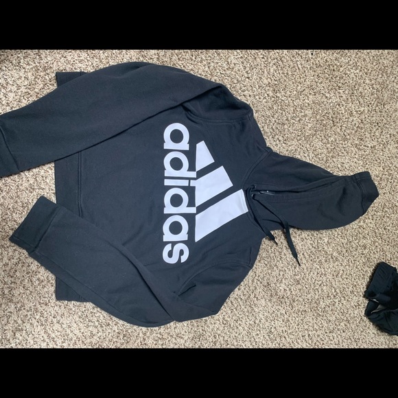 adidas black hooded crop top - Picture 1 of 3